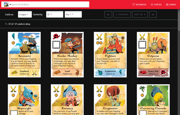 Screen shot of the Leder Card Database featuring Ahoy cards