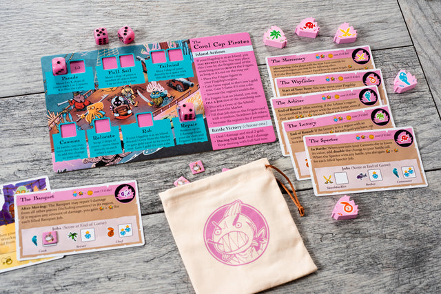Coral Cap Pirates player board and components