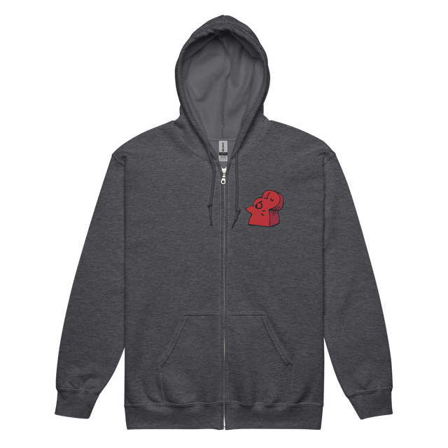 Dark grey hoodie with Lord of the Hundreds meeple embroidered on left chest