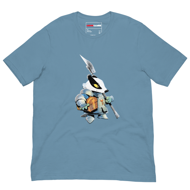 Keepers Badger on Steel Blue t-shirt