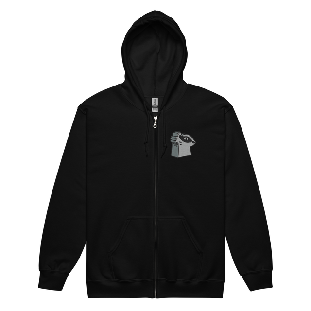 Black hoodie with a embroidered Keepers meeple on the left chest