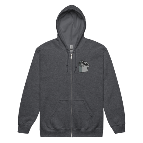 Dark gray hoodie with a embroidered Keepers meeple on the left chest