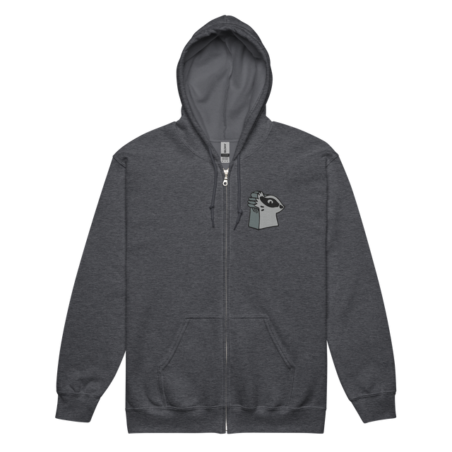Dark gray hoodie with a embroidered Keepers meeple on the left chest