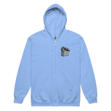 Light Blue hoodie with a embroidered Keepers meeple on the left chest