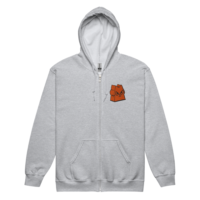 Light Grey zip hoodie with Marquise Meeple embroidered on left chest