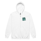 White Zip Hoodie with Riverfolk Otter meeple embroidered on left chest