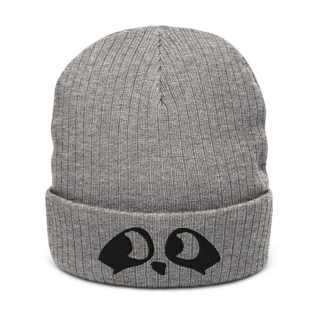 Grey ribbed beanie with embroidered Raccoon eyes