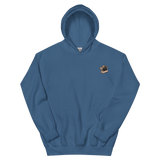 A blue hoodie with the Underground Duchy mole meeple embroidered on the left chest.