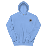 A light blue hoodie with the Underground Duchy mole meeple embroidered on the left chest.