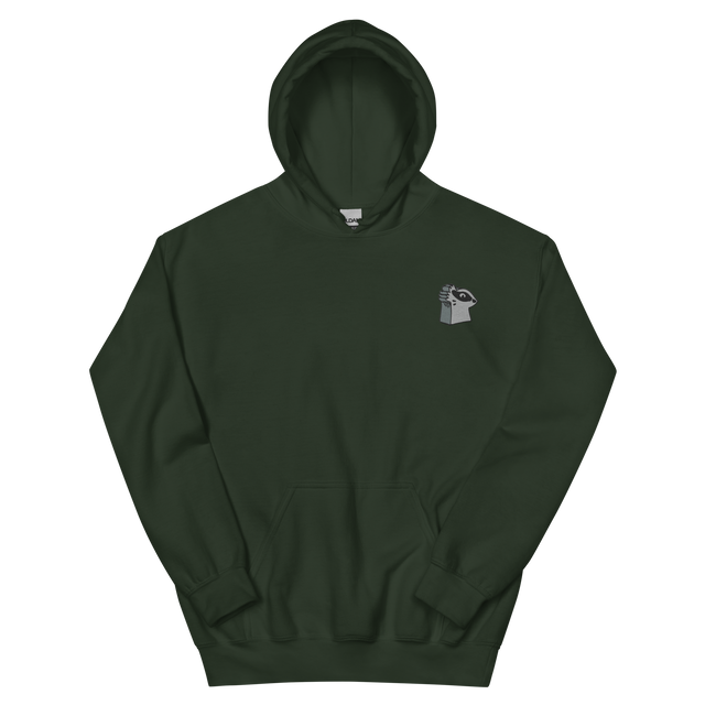 A green hoodie with the Keepers meeple embroidered on the left chest.