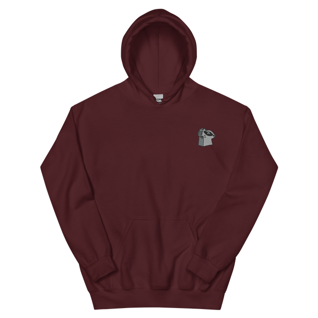 A maroon hoodie with the Keepers meeple embroidered on the left chest.