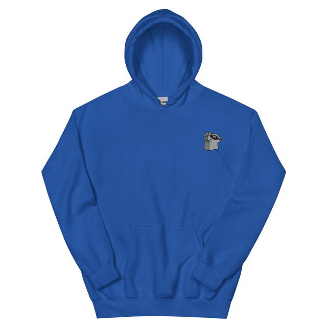 A royal blue hoodie with the Keepers meeple embroidered on the left chest.