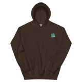 A brown hoodie with the Riverfolk Company otter meeple embroidered on the left chest.