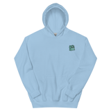 A light blue hoodie with the Riverfolk Company otter meeple embroidered on the left chest.
