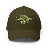 Grinning embroidered goblin from Vast on Olive baseball cap