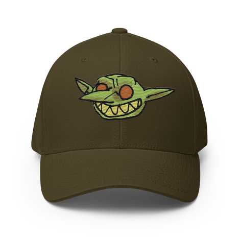 Grinning embroidered goblin from Vast on Olive baseball cap