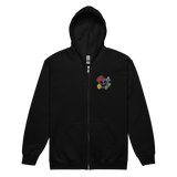 A black zip hoodie with the characters from Vast The Mysterious Manor embroidered on the left chest.