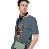 Model wearing slate t-shirt with the skeleton crew from Vast TMM