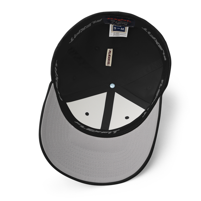 Inside of stretch fit baseball cap showing silver underbrim