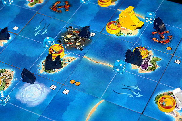 Ahoy map tiles and meeples in a 2-player game