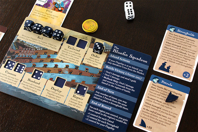 The player board and components for the Bluefin Squadron