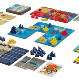 Ahoy components laid out for a 4-player game